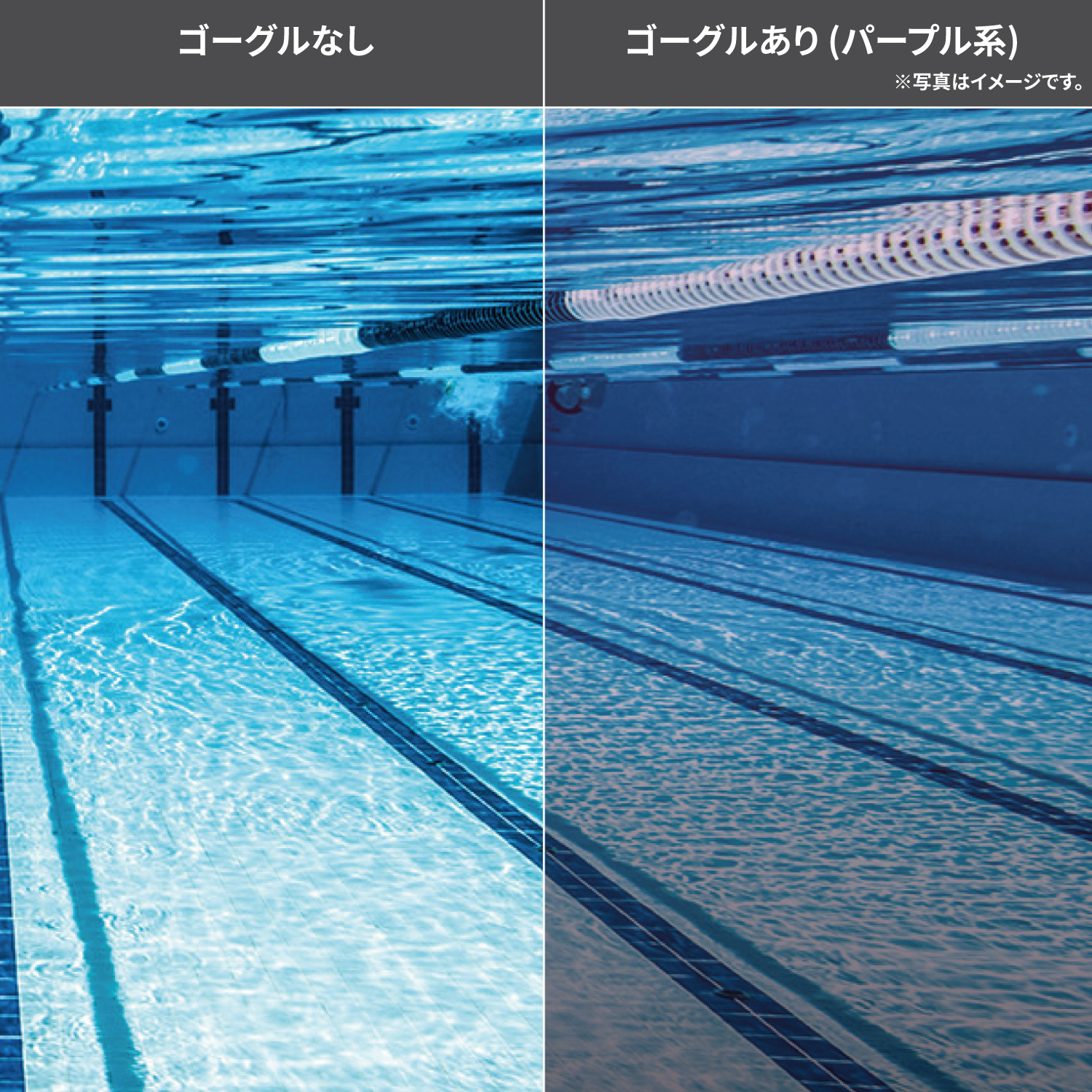 SRX-MPAF PUSHD スイミングゴーグル レンズ内側からの見え方のイメージ